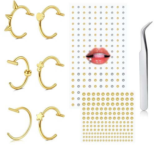 AVYRING Piercings falsos, anillos de labios de uñas con clip de acero inoxidable, pegatina de perno labial en forma de bola no perforante, joyería de perforación falsa de Medusa en forma de T para