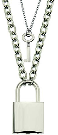 Tixiyu Stainless Steel Chain Necklace Lock Key Pendant Necklace Couple Padlock Necklace
