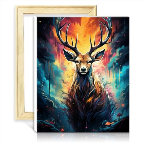 LiHEQING Ölgemälde-Set auf Leinwand, Hirsch, Tier, Leinwand, Ölgemälde zum Selbermachen, für Erwachsene, Kunsthandwerksprojekt für Zuhause, ohne Rahmen (60 x 75 cm)