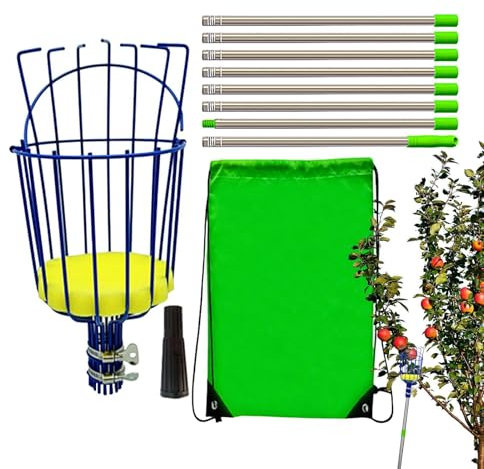 Fruit Picker Pole with Basket, Fruit Picker Basket - Picker Pole with Basket Fruit Picker Orange Picker Pole | Rust Proof Fruit Picker Pole for Fruit Catcher, , Lemon, Pear, Mango Tree