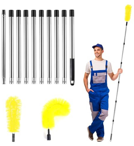 Gutter Cleaning Tools, 12.8Ft Telescopic Gutter Cleaner with 10 Extendable Poles, Portable Roof Gutter Cleaning Brush for Cleaning Leaves Debris Window Gutter