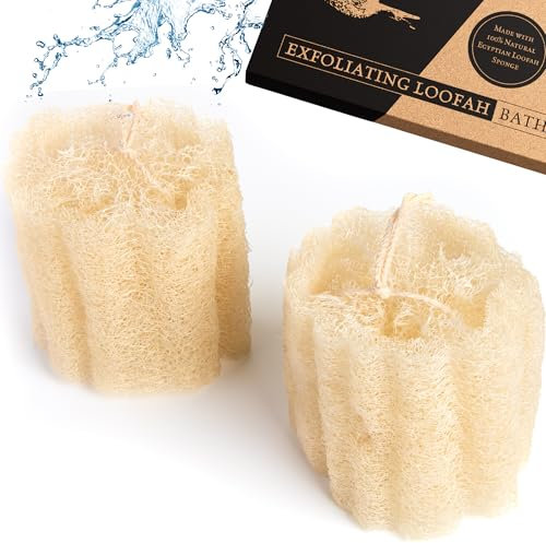 Natural Loofah Sponge (x2 Pack) - Loofa Exfoliating Sponge, an Egyptian Loofah Body Exfoliator Scrubber for Shower and Bath, x2 Pack