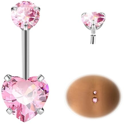ESHIONER G23 Titanio Piercing Ombelico Argento 14G 12MM Anallergico Cuore Belly Anello Gioielli Per Le Donne Lungo Piccolo Breve Barbell Rosa Piercing Ombelico