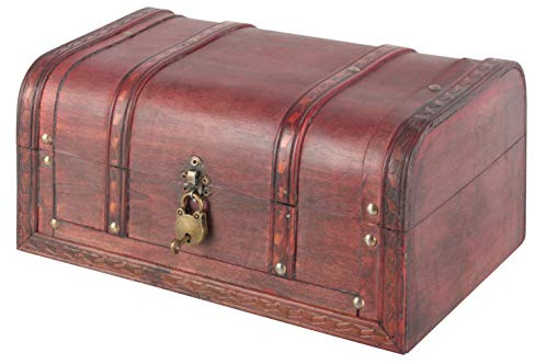 SEVICO Schatztruhe Schatzkiste Holz 29,5 x2 7 x 23,5cm mit Deckel Verschluss Piratenkiste Geschenk-Box Verschließbar Aufbewahrungsbox Holztruhe Geldtruhe Vintage-Look