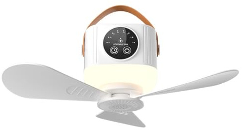 Ohulelks Ventilador de Techo Recargable por USB con Lámpara de Noche - Gran Potencia, Aspas Extraíbles, 3600 MAh, Ideal para el Hogar y el Exterior.