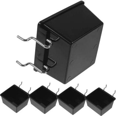 GALPADA Organisateur Mural De Panneau Perforé Noir 5 Pièces, Bac De Rangement 90x80x45 Mm en Plastique Résistant, Compatible Panneau Perforé, Boîte Robuste pour Garage Atelier