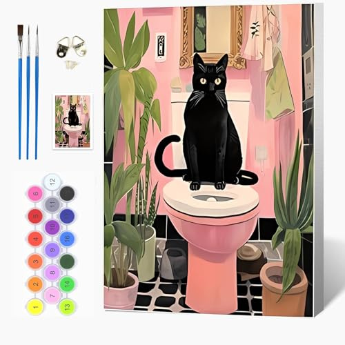 Auremi Katze Malen nach Zahlen Set für Erwachsene Kinder mit Holzrahmen,Tiere Paint by Numbers Set Mit Ölgemälde für Anfänger, Leinwand, Pinsel und Farben Wanddekoration 20x30cm