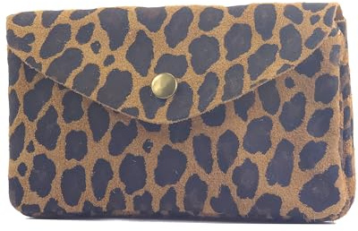 modamoda de P11 Damen Leder Geldbörse Portemonnaie Medium Handmade in Italy (Leo Wildleder Cognac)