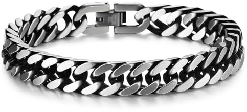 Herren Edelstahl Zweifarbig Panzerkette Armband, Satiniert