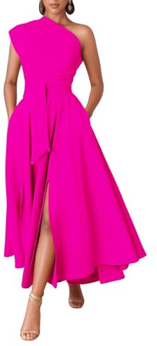 Kwunbwa One Shoulder Dresses for Women Elegant Asymmetrical A Line Flowy Formal Evening Gowns Party Cocktail Dress Rose