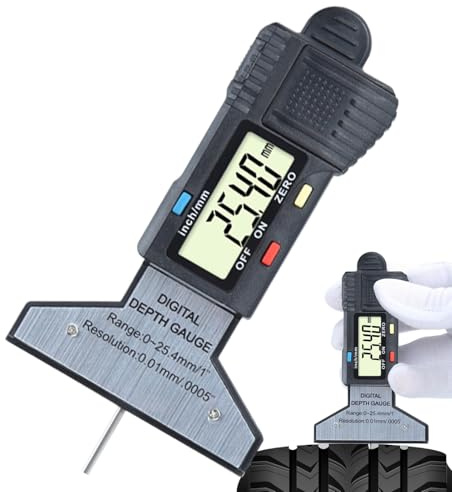 Reifentiefenmesser, Profiltiefenmesser, digitales Reifenprofiltiefenmessgerät | LCD Display Wear Checker mit Zollumwandlung MM 0-25,4 mm bzw