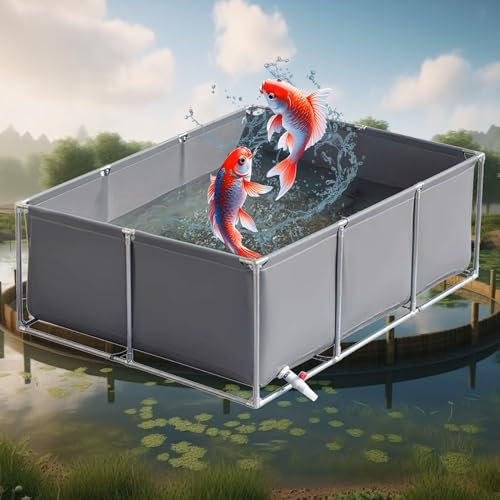 Piscina Acquario Fuori Terra, laghetto di riproduzione con telaio incluso, Rivestimenti per Laghetti con Telaio in Acciaio Inossidabile,Stagni in Tela in PVC con Valvola di Scarico(Grey-3×3×0.6m)