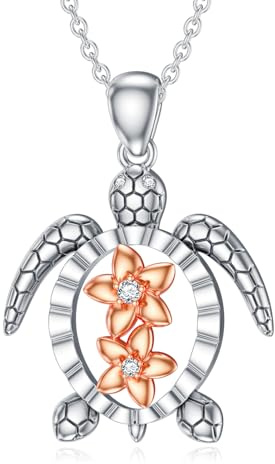 LABBAO Diamant Frangipani Schildkröte Kette für Damen 925 Sterling Silber Meeresschildkröte Anhänger Halskette mit Lab-Grown Diamant Schmuck Geschenke