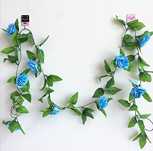 OWOHYG Lot de 6 Fleurs artificielles et séchées, Lierre, Rose Artificielle, Mur végétal pour Composition Florale, Bouquet de Mariage, décoration de Maison, Bar, hôtel (Bleu)