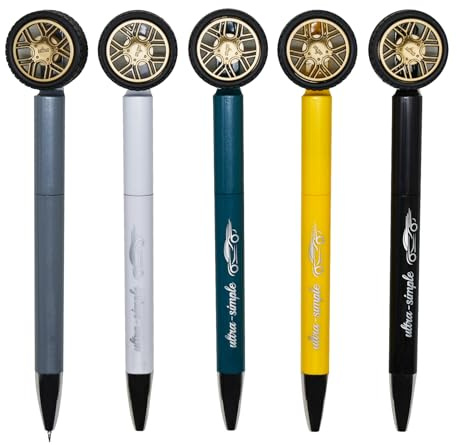 Maydahui 5 Pcs Cool Car Tire Shape Gel Pens Novelty Tyre Rotating Wheel Design Super Stress-Relieving Black Ink for Men Birthday Gifts School Office Supplies