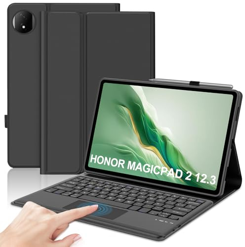 IVEOPPE Teclado para Honor MagicPad2 12.3 Pulgadas con Touchpad, Teclado Funda Trackpad Keyboard Español Ñ Desmontable Bluetooth para Honor MagicPad2 12.3 Pulgadas 2024, Negro