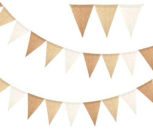 Wimpelkette Outdoor Beige, 2 Stück 4M Girlande Wimpelkette Boho Wimpelgirlande für Deko Hochzeit Geburtstag Babyparty Gartenparty Kinderzimmer