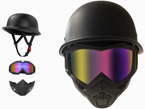 Airsoft Half Helmet with Face Mask, German Style Airsoft Helmet for Adult Men and Women, Lightweight Half Shell Retro Helmet