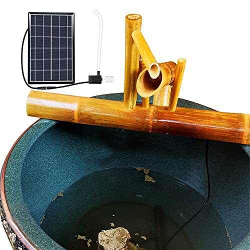 Kit Fontana da Esterno in bambù con Pompa e Pannello Solare, Decorazioni da Giardino, Giochi d'Acqua, Decorazioni per fontane domestiche, 50 cm