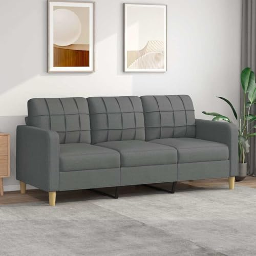 Massbinet 3-Sitzer-Sofa Polstersofa mit Kissen und Armlehnen Moderne Couch Loungesofa aus Leinenstoff Bequemes Loveseat für Wohnzimmer Schlafzimmer Dunkelgrau 180 cm Stoff
