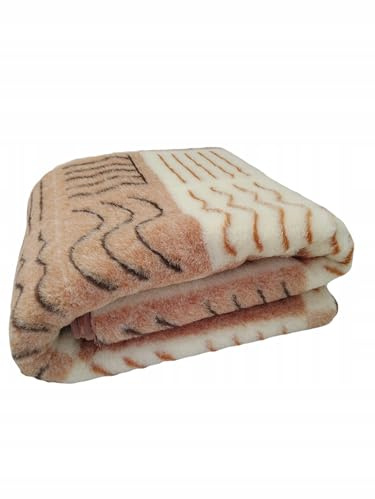 Wool & Home Merino Wolldecke 180x200 cm – Kuscheldecke aus 100% Merinowolle, Linienmuster Beige-Braun – Gewicht 500 g/m² – Atmungsaktiv und Langlebig