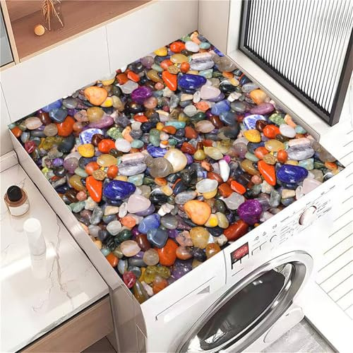 Highdi Housse de Protection pour Machine à Laver Top, Imprimé Galet Coussin de Machine à Laver Antidérapant, Tapis de Protection pour Dessus Sèche-Linge Séchage Rapide (Coloré,30x40cm)