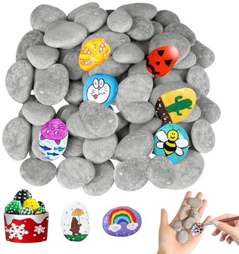 NCOALE 60 Stück Flache Steine zum Bemalen, 3-5 cm Steine zum Bemalen Natur Strand Kiesel für Bastelarbeiten Schule Malerei Blumentöpfen Dekoration