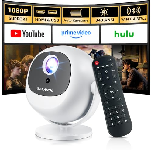 Salange Bedroom Projector with Wifi Bluetooth,Home Cinema Projector 4K 1080P Support,Electric Focus/Auto Keystone,Mini Outdoor Proyector with Android 14 TV,Compatible with TV Stick,HDMI