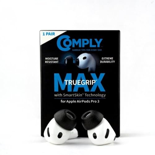 Comply TrueGrip MAX | Premium minnesskum ersättningsöronproppar för Apple AirPods Pro (3 generationen) | SmartSkin-teknik | utmärkt bulleriisolering | svart, storlek S, 1 par
