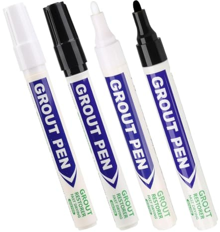 2 White and 2 Black Grout Pen for Tiles, Tile Paint Marker Replacement Wall Repair Pen Quick Drying Tile Grout Reviver Joints for Bathroom, Kitchen, Shower, Floor, Wall Line Gaps