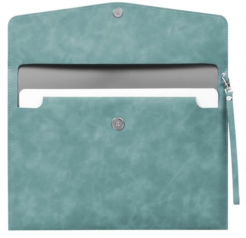 OFFCUP Funda A4 para Archivos, Bolsa para Documentos de Cuero, Sobre para Documentos con Cremallera y Bolsillos, Carpeta Portadocumentos A4 para Documentos Papelería y Tableta (Azul)