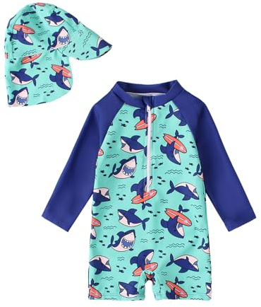 WYTbaby Traje de baño de una pieza para bebé, ropa de protección UV de manga larga para bebé niño con sombrero para el sol