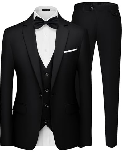 Mens Suits 3 Piece Slim Business Casual Wedding Party Black