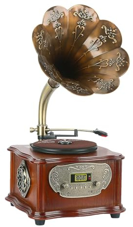 Grammofono retrò con Bluetooth, AUX, FM, uscita USB per decorazione domestica e intrattenimento musicale