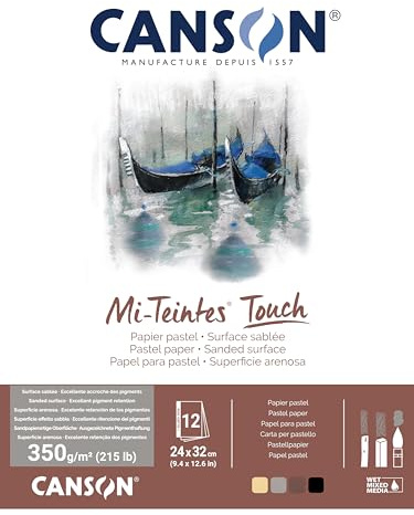 CANSON Mi-Teintes Touch - Bloc 12 feuilles de papier pastel 24x32 - 350g/m² - 4 couleurs assorties