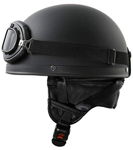 Oldtimer Motorradhelm in Schwarz matt mit Brille Größe XL 61cm
