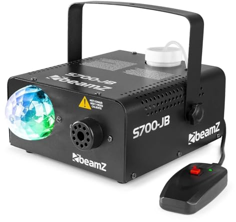 BeamZ Nebelmaschine mit LED Discokugel & Fernbedienung, 700W Fog Machine mit RGB Jelly Ball, Lichteffekte für Party, Mini Nebelmaschine Halloween, Rauchmaschine klein
