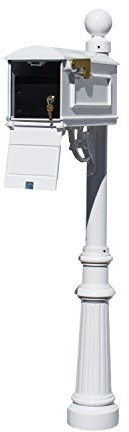 Qualarc LML-804-WH Lewiston Rust Free Cast Aluminum Locking Mailbox System with Post, Decorative Ball Finial & Fluted Base, White