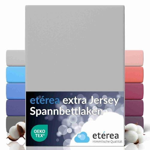 etérea Premium Spannbettlaken 180x220cm - 200x220cm Silber – extra Jersey Spannbetttuch bis 35cm Höhe – 160 g/m² gekämmte Baumwolle – Boxspring & Wasserbett Bettlaken
