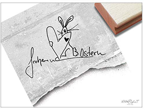 Stempel Osterstempel FROHE OSTERN, Hase mit Herz - Textstempel Handschrift, für Ostergrüße Karten Geschenkanhänger Geschenk Osterdeko - zAcheR-fineT