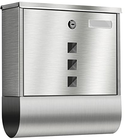qobobo® Boîte aux lettres en acier inoxydable avec partie pour journaux Acier Inoxydable brossé Fenêtre Plaque d'identification Matériel de fixation inclus (vis et chevilles) et 2 clés Argenté