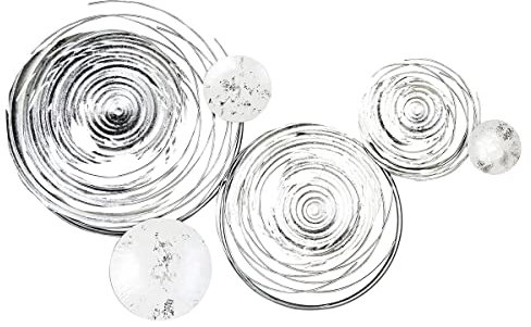 Casablanca Wanddeko Circles Metall weiß/silberfarben - ausschließlich Indoor geeignet - H: 56 cm B: 94 cm T: 6cm 74965