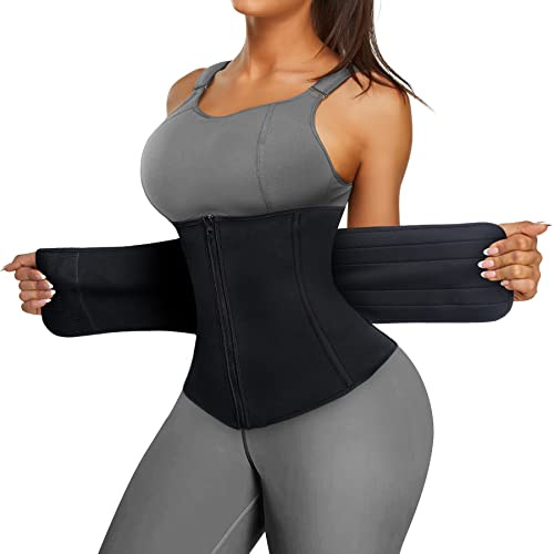 Bingrong midjegördel neopren magbälte dam midja tränare bälte magbälte fitnessbälte korsett mage väg apparat svettbälte bastu body shaper, svart, S