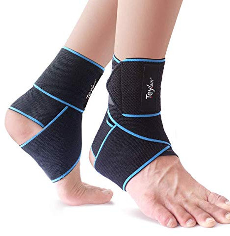 Teylam Lot de 2 chevillères réglables, flexibles et ultra fines, convient à la cheville droite et gauche, pour la course à pied et le football, bleu