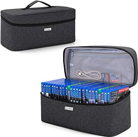 CURMIO Sac de Rangement pour Disque de Jeu pour jusqu'à 24 disques, étui de Transport Universel pour Disque de Jeu Portable Compatible pour PS4 / PS5/Xbox Séries X/S/Xbox One, Noir