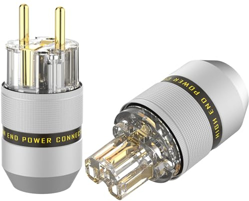 P083TEG HiFi Schuko Stecker 1 Paar AC 16A 250V Vergoldeter EU Stecker | 2 Polig, C15 Buchsenstecker, High-End Aluminium, Kaltgerätestecker, Für DIY Audiophiles Netzkabel