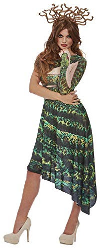 NET TOYS Beeindruckendes Medusa-Kostüm mit Schlangen-Kopfschmuck - Grün-Schwarz S (34/36) - Aufregender Damen-Verkleidung Griechische Göttin Kleid - Bestens geeignet für Fasching & Karneval