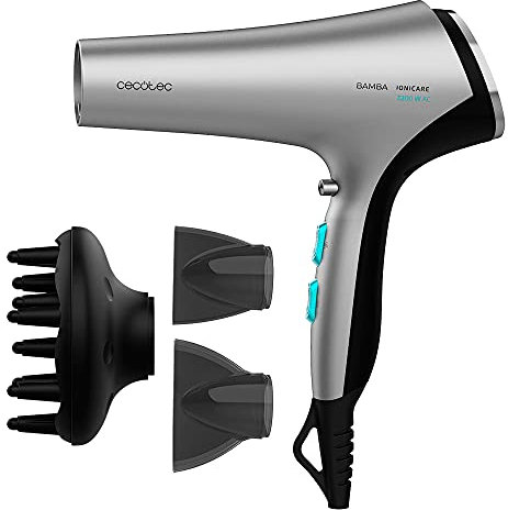 Cecotec Asciugacapelli Ionicare 5320 Flashlook Black Potenza 2200W Ioni Reali, 2 Ugelli, Diffusore, Haircare, Funzione Aria Fredda, 2.5m Cavo, 3 Temperature, 2 Velocità (Nero)