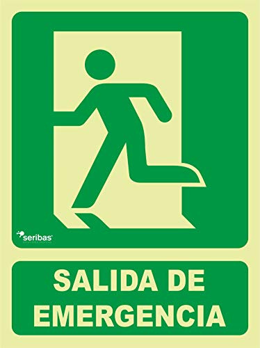 Seribas Señal Evacuación Salida de Emergencia, Cartel de PVC 0,7 mm 22,4 x 30 cm Tinta y Material Resistente Interiores y Exteriores