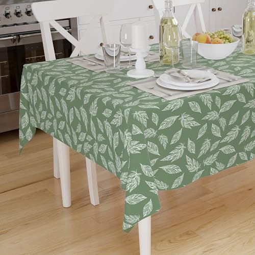 Encasa XO Tovaglia Cotone Stampata 140x180 cm per 4 to 6 Seater Tavolo da pranzo, lavabile in lavatrice, resistente, rettangolare, per la casa, ristorante, banchetto - Grandi foglie verdi